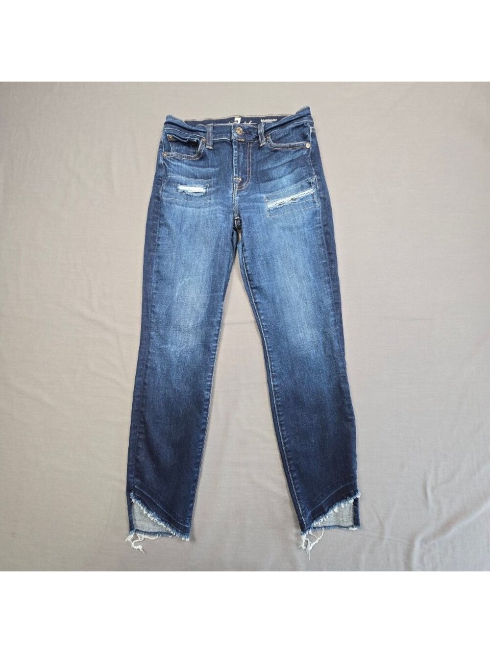 7 For All Mankind Womens 25 Roxanne Ankle Jeans Frayed Hem Distressed Blue Denim
